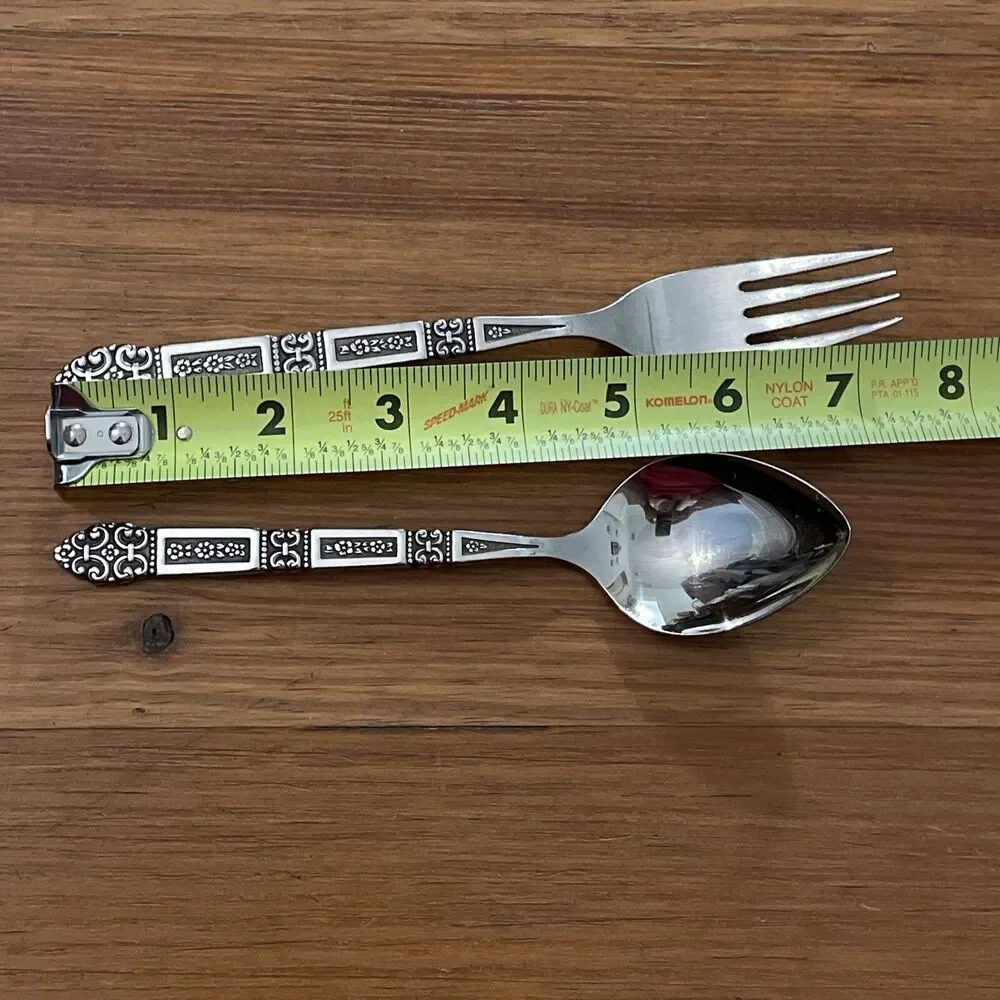 Oneida Coronation Black Accent Stainless Fork and Oval Soup Spoon Lot Flatware